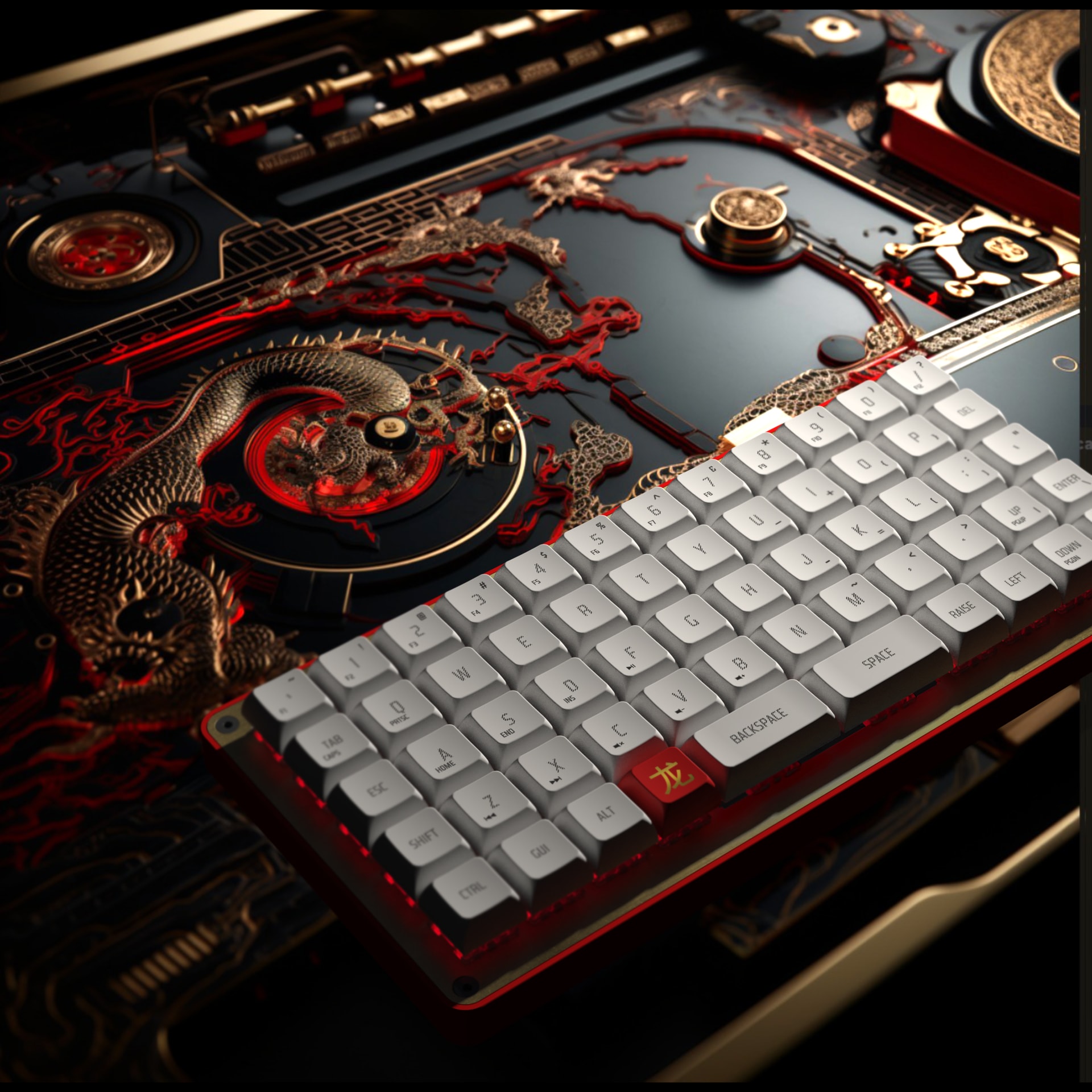 3/4 view of Gizmo Engineering GK6 Dragon keyboard